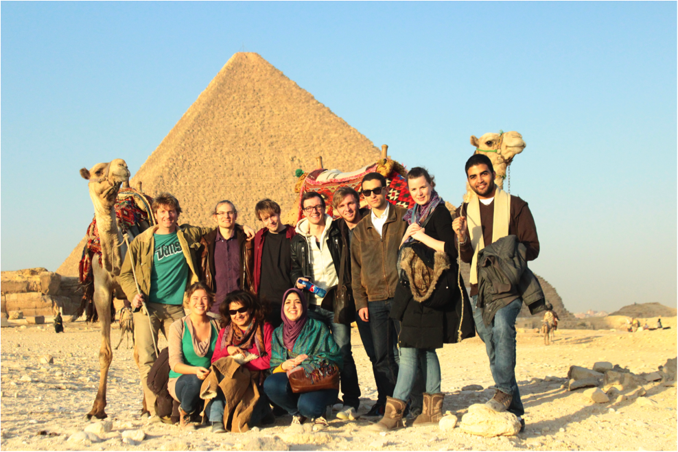 Trainer Eric Poettschacher (left)  and a few participants after the workshop visiting the Pyramides